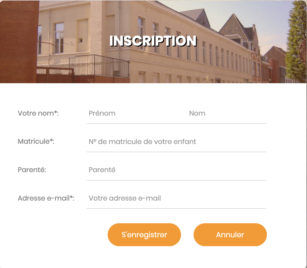Formulaire inscription parents
